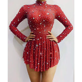 Rhinestones Long Sleeve Mini Dress, Birthday Celebration Party Outfit, 2022 - 28Swim